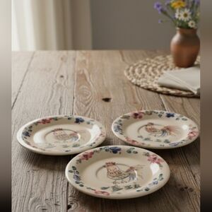 GIBSON Hand Painted Rooster 6” bread & Butter Plates (Set Of 3)